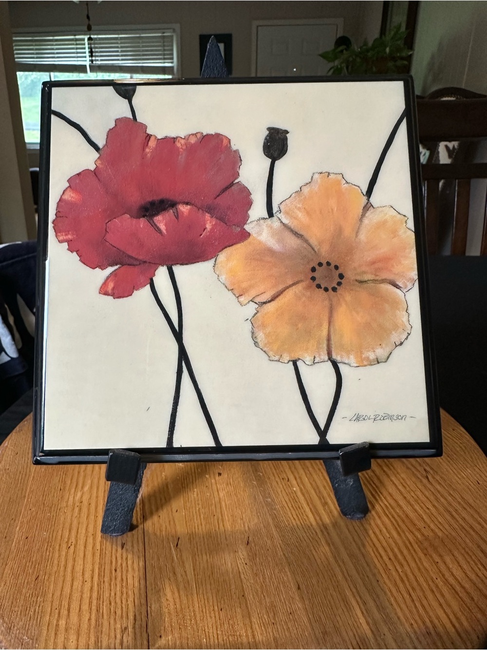 Flour De Lis Living by Carol Robinson. Red and Orange Poppies w stand